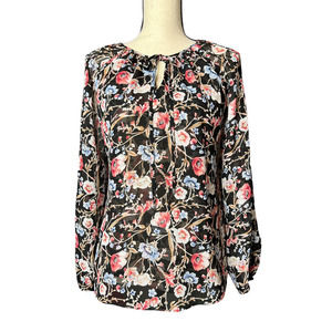 White House Black Market Blouse in Black Multicolored Floral Print Size 6